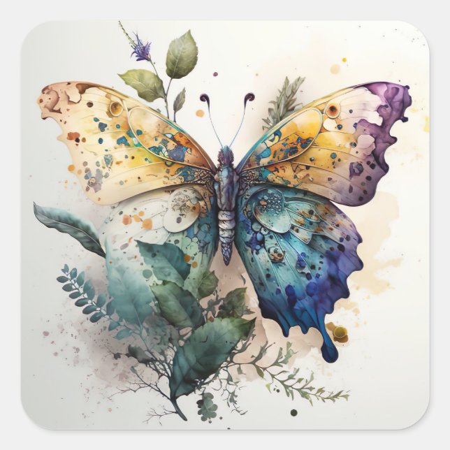 Pegatina Cuadrada Mariposa acuarela Scrapbooking (Anverso)