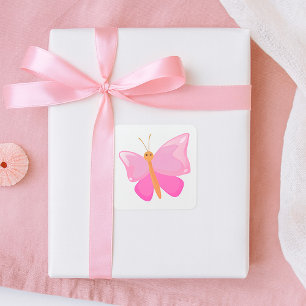 Pegatina Cuadrada Mariposa Adorable Personalizado Rosa