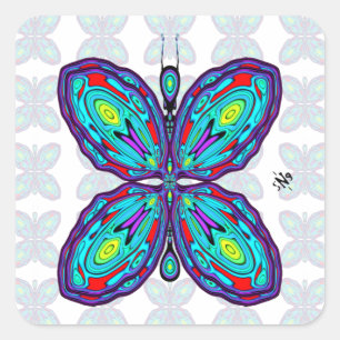 Pegatina Cuadrada Mariposa alienígena (patrón colorido) v2