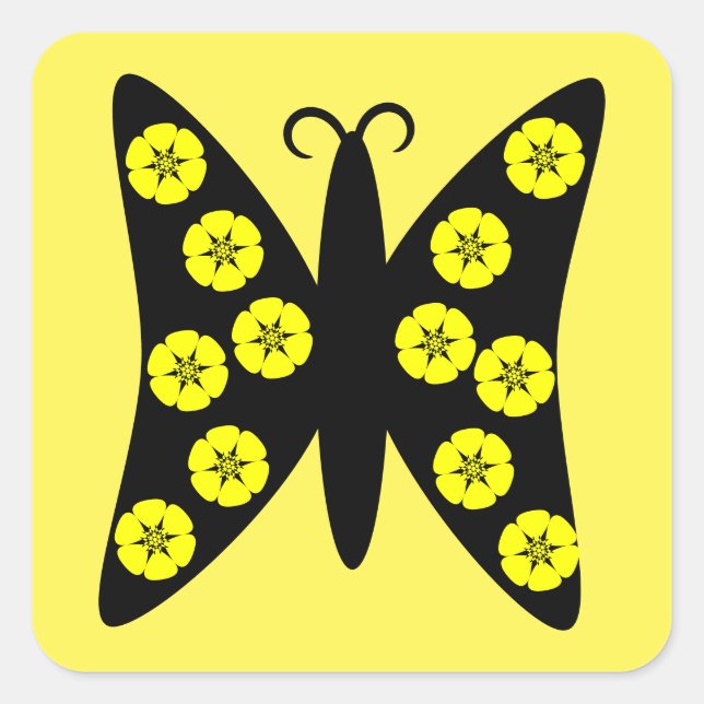 Pegatina Cuadrada Mariposa amarilla (Anverso)