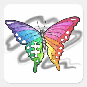 Pegatina Cuadrada Mariposa arcoiris