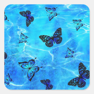 Pegatina Cuadrada Mariposa azul