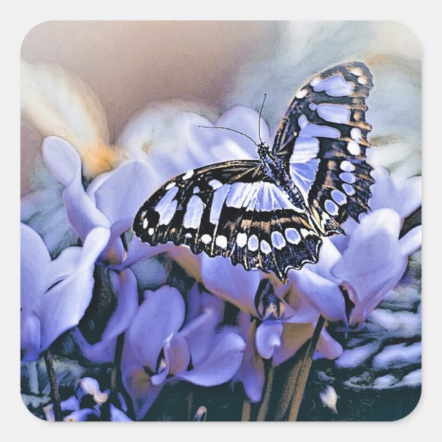 Pegatina Cuadrada Mariposa azul (Anverso)