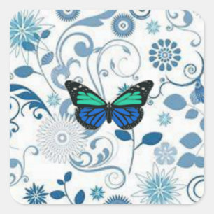 Pegatina Cuadrada Mariposa azul