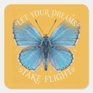 Pegatina Cuadrada Mariposa Azul Deja Que Tus Sueños Vuelen