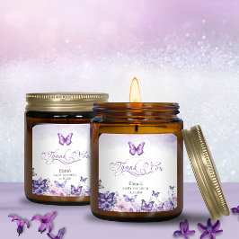 Pegatina Cuadrada Mariposa Baby Shower Elegant Purple Floral