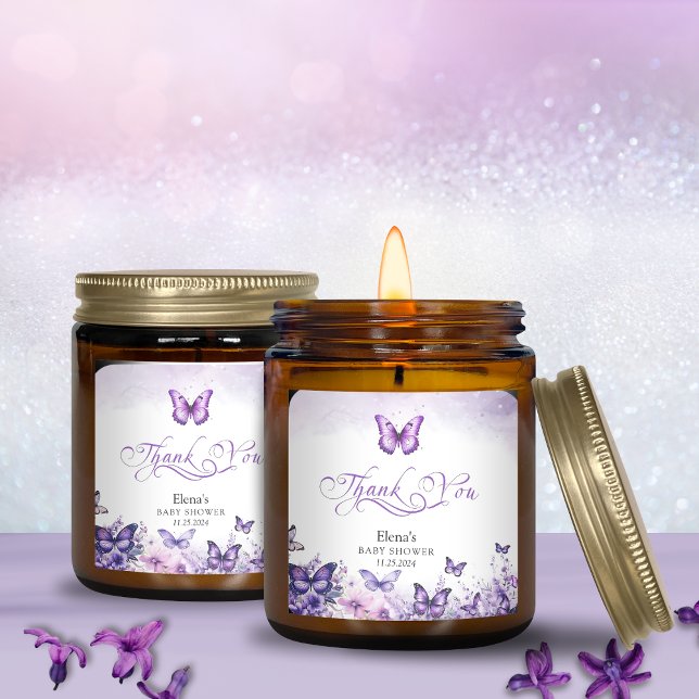 Pegatina Cuadrada Mariposa Baby Shower Elegant Purple Floral (Subido por el creador)