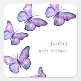 Pegatina Cuadrada Mariposa Baby Shower Script Personalizado Minimal