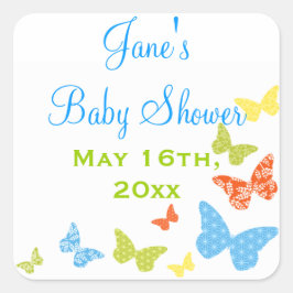 Pegatina Cuadrada Mariposa besa Baby Shower