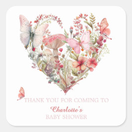 Pegatina Cuadrada Mariposa besa Woodland Baby Shower