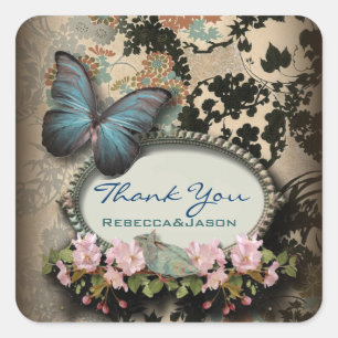 Pegatina Cuadrada Mariposa botánica Bohemia Ducha de novia en París