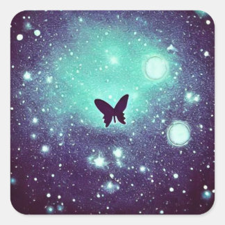Pegatina Cuadrada Mariposa cielo nocturno turquesa