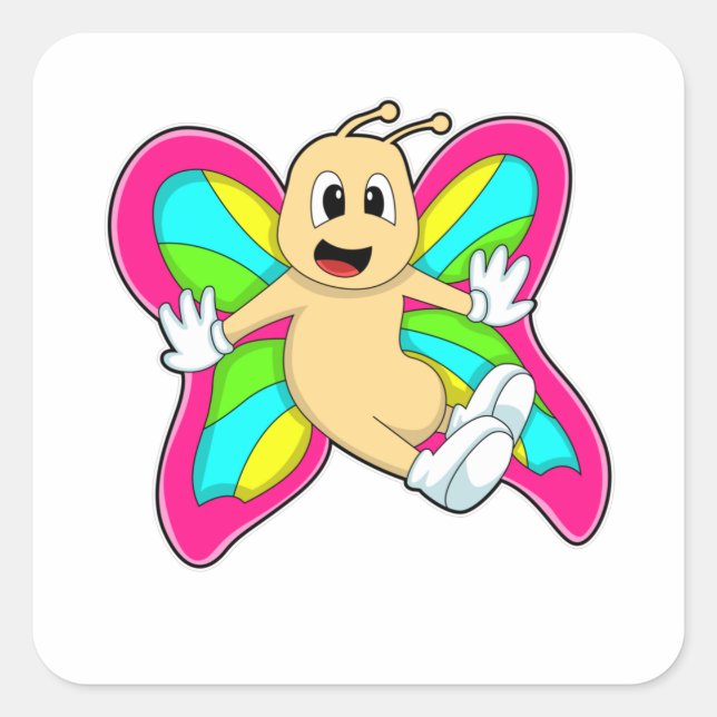 Pegatina Cuadrada Mariposa colorida (Anverso)