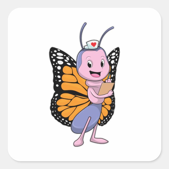 Pegatina Cuadrada Mariposa como enfermera (Anverso)