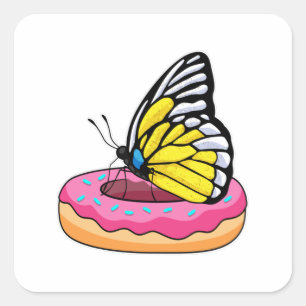 Pegatina Cuadrada Mariposa con Donut