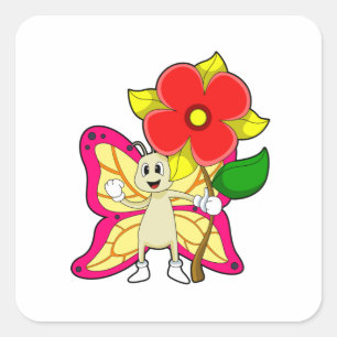 Pegatina Cuadrada Mariposa con flor