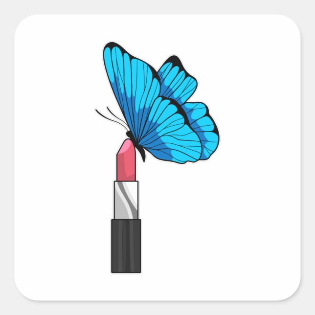 Pegatina Cuadrada Mariposa con lápiz labial (Anverso)