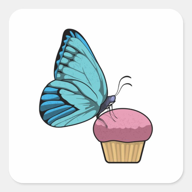 Pegatina Cuadrada Mariposa con Muffin (Anverso)