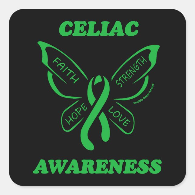 Pegatina Cuadrada Mariposa/Conciencia...Celiac (Anverso)