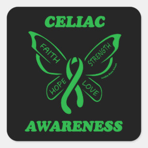 Pegatina Cuadrada Mariposa/Conciencia...Celiac