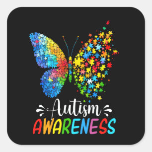 Pegatina Cuadrada Mariposa Conciencia del Autismo Lindo Arcoíris Col