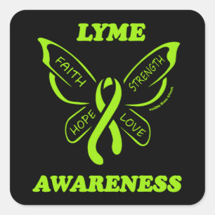 Pegatina Cuadrada Mariposa/Conciencia... Enfermedad de Lyme