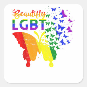 Pegatina Cuadrada Mariposa de bandera arcoiris LGBT