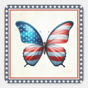 Pegatina Cuadrada Mariposa de Estados Unidos/patriota 4 de julio
