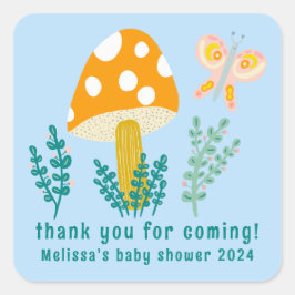Pegatina Cuadrada Mariposa de hongo lindo gracias PERSONALIZADO Baby