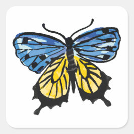 Pegatina Cuadrada Mariposa de la bandera de Ucrania