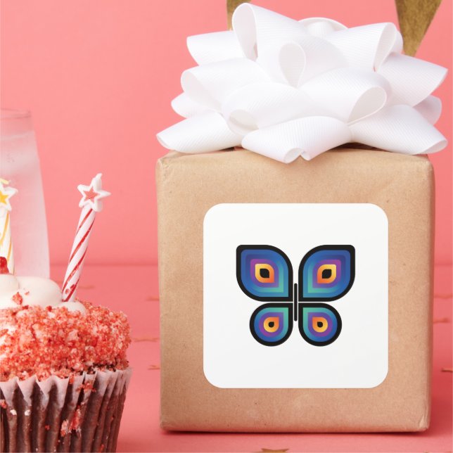 Pegatina Cuadrada Mariposa de la llama del pavo real (Fiesta)