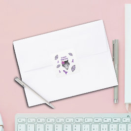 Pegatina Cuadrada Mariposa de Lupus Warrif Wolf Purple Ribbon