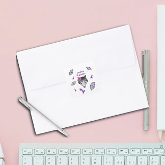 Pegatina Cuadrada Mariposa de Lupus Warrif Wolf Purple Ribbon