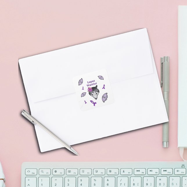 Pegatina Cuadrada Mariposa de Lupus Warrif Wolf Purple Ribbon (Subido por el creador)