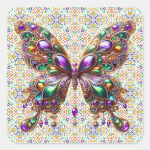 Pegatina Cuadrada Mariposa de Mardi Gras
