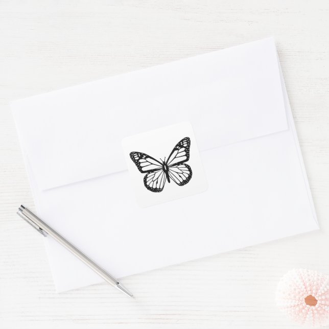 Pegatina Cuadrada Mariposa de negro y blanco (Sobre)