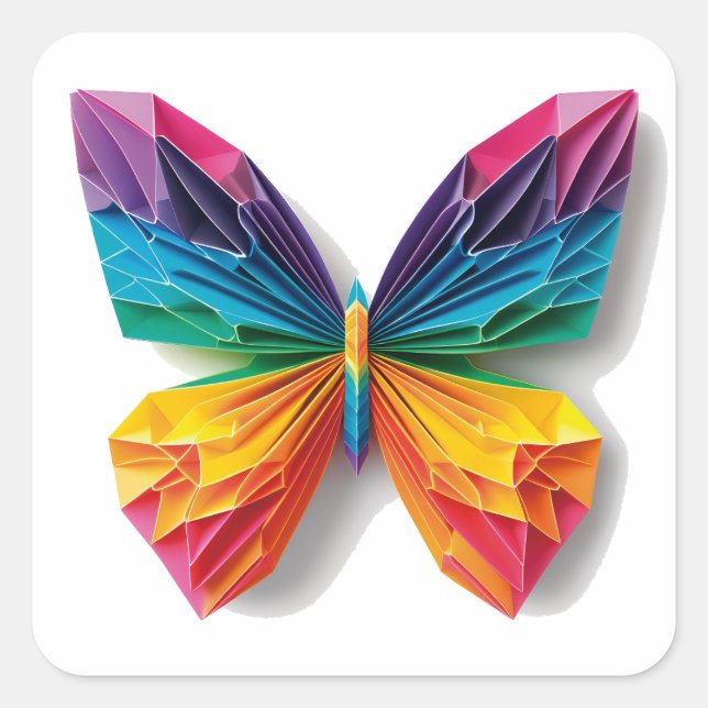 Pegatina Cuadrada Mariposa de origami multicolor (Anverso)