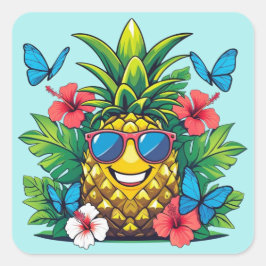 Pegatina Cuadrada Mariposa de piña tropical