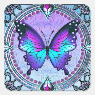 Pegatina Cuadrada Mariposa de sublimación con fondo