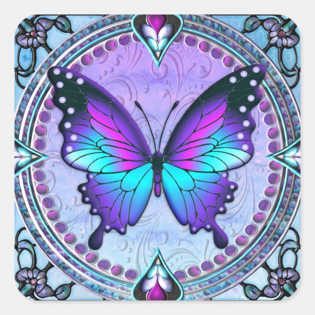 Pegatina Cuadrada Mariposa de sublimación con fondo (Anverso)