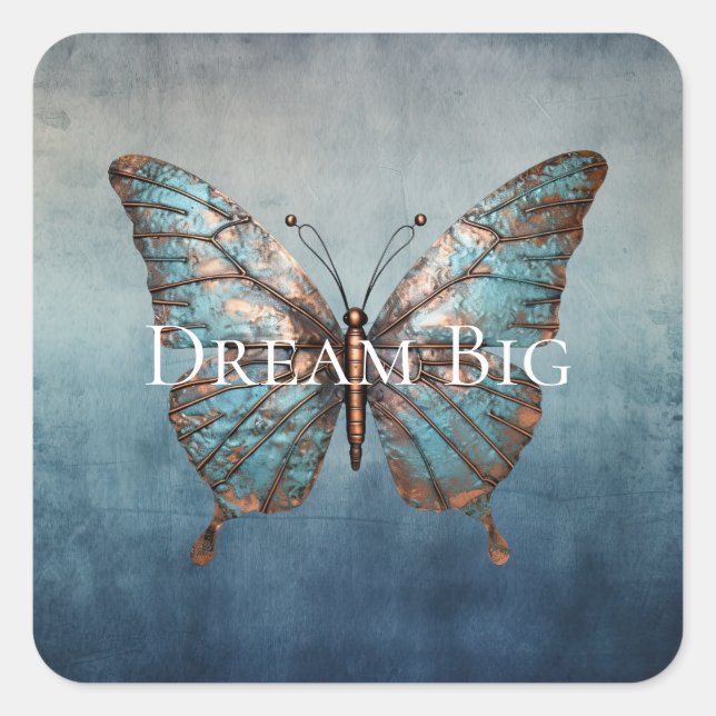 Pegatina Cuadrada Mariposa de textura gris azul (Anverso)