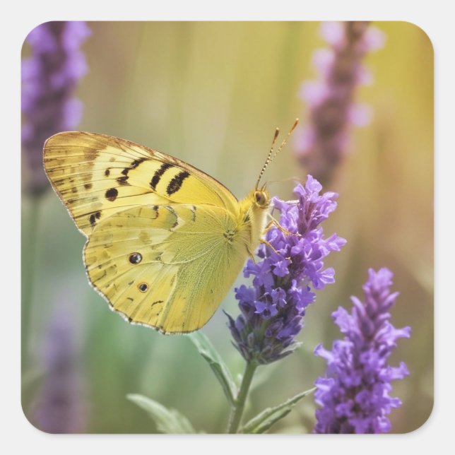 Pegatina Cuadrada Mariposa en Lavender (Anverso)
