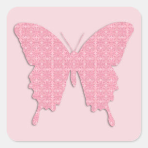Pegatina Cuadrada Mariposa en papel tapiz - rosa claro