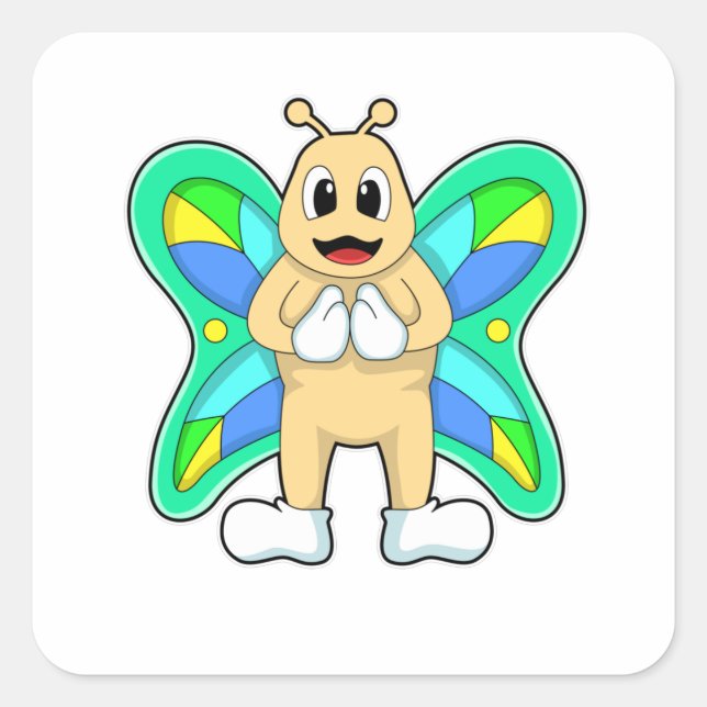 Pegatina Cuadrada Mariposa feliz (Anverso)