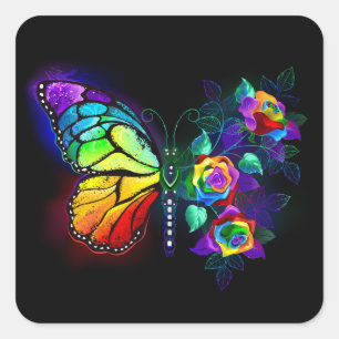 Pegatina Cuadrada Mariposa florida arcoiris