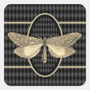 Pegatina Cuadrada Mariposa gótica Diamante negro