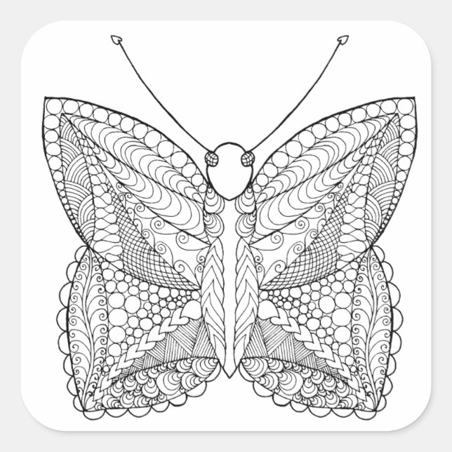 Pegatina Cuadrada Mariposa inspirada en el diseño tropical (Anverso)
