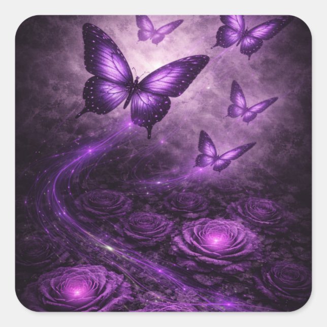 Pegatina Cuadrada Mariposa Morada – Colección Dark Bloom (Anverso)