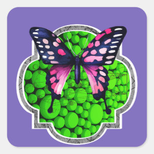 Pegatina Cuadrada Mariposa morada, puntos verdes, astrología