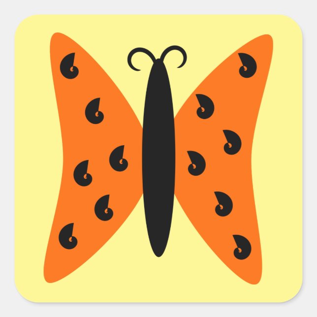Pegatina Cuadrada Mariposa Naranja brillante con patrón negro (Anverso)